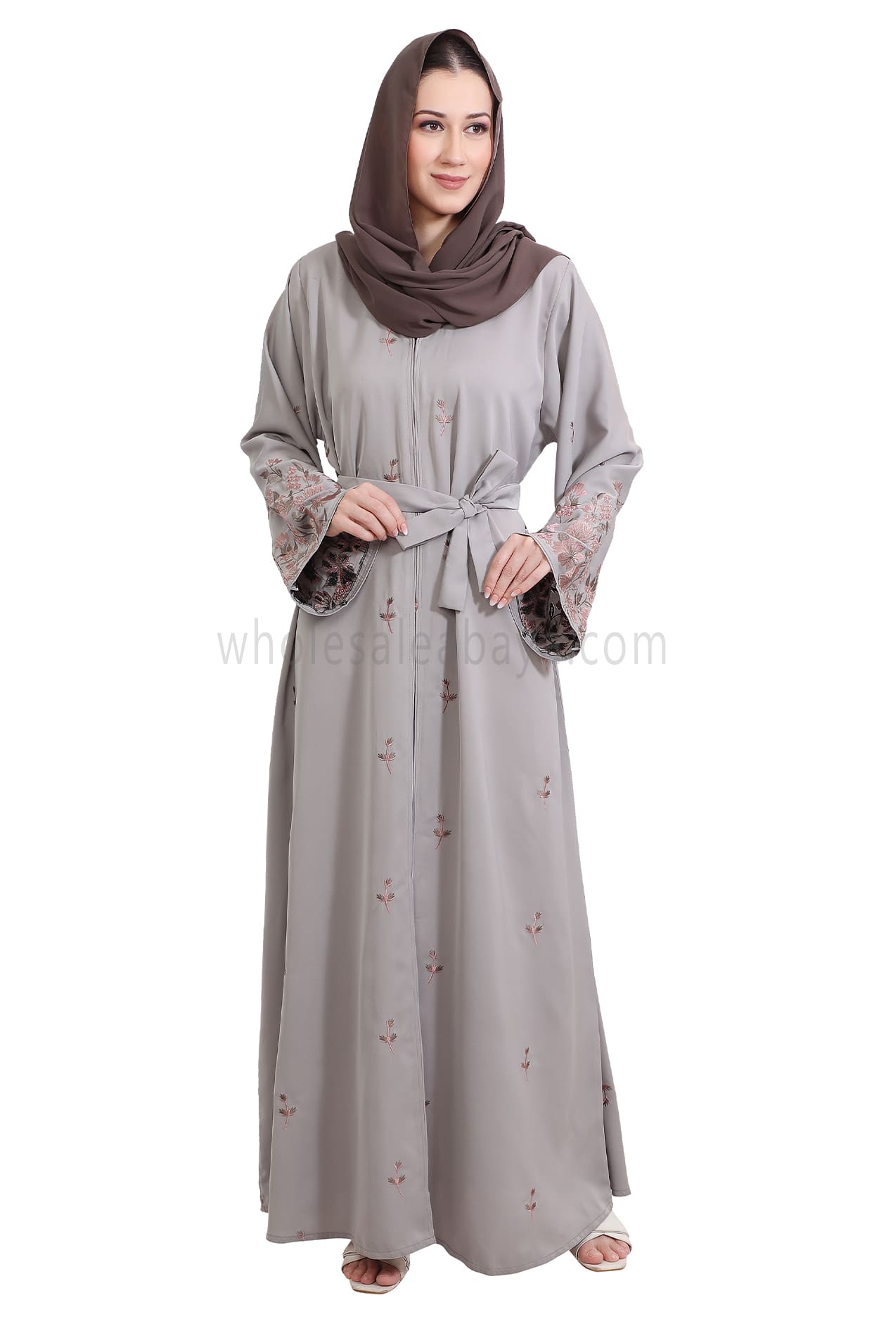 Nida Open Abaya With Motif Embroidery And Embroidered Sleeves