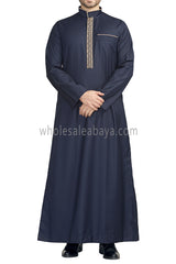 Elegant Men's Collar Thoube With Embroidery Navy Blue