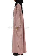 Plain Closed Butterfly Abaya With Inner Belt CY Crepe Pink