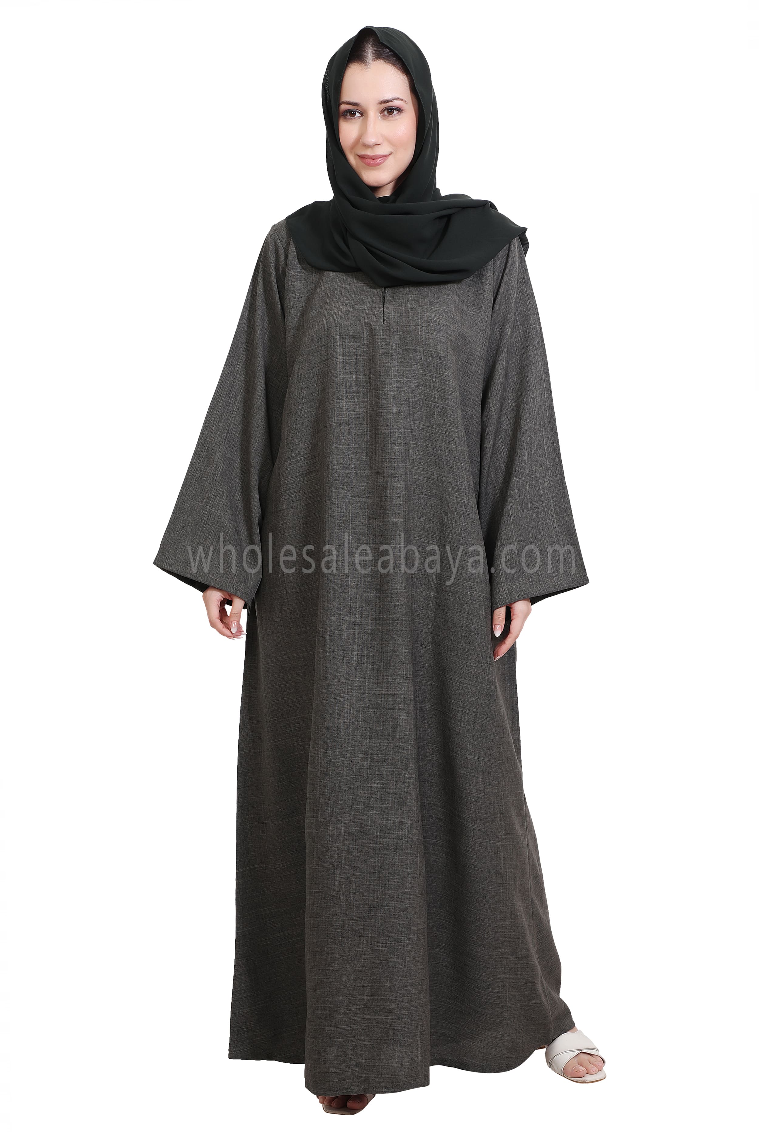 Melange Linen Closed Abaya With Wide Sleeves