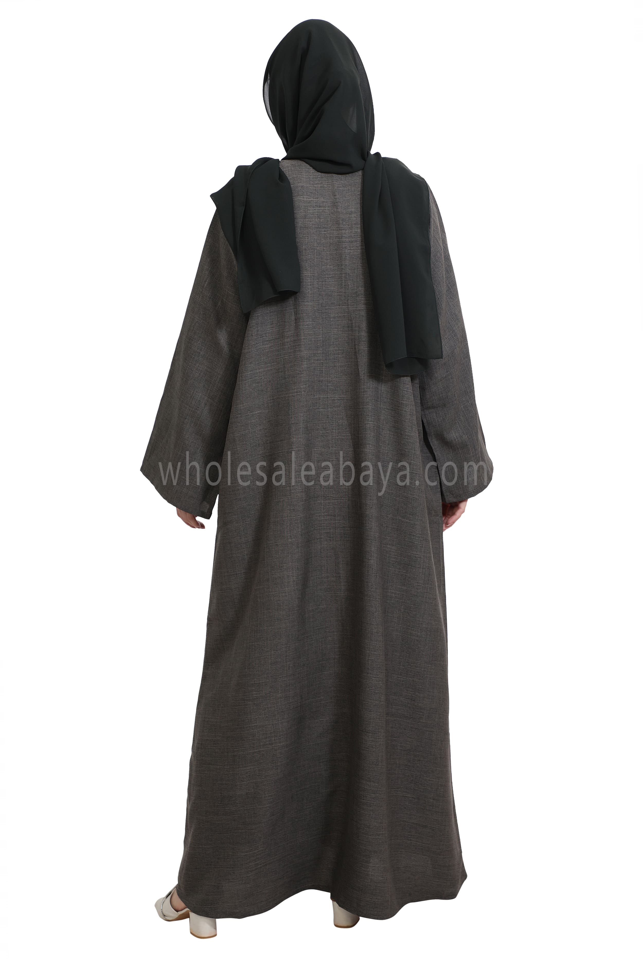 Melange Linen Closed Abaya With Wide Sleeves