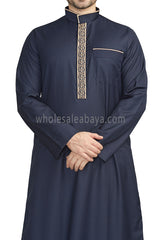 Elegant Men's Collar Thoube With Embroidery Navy Blue