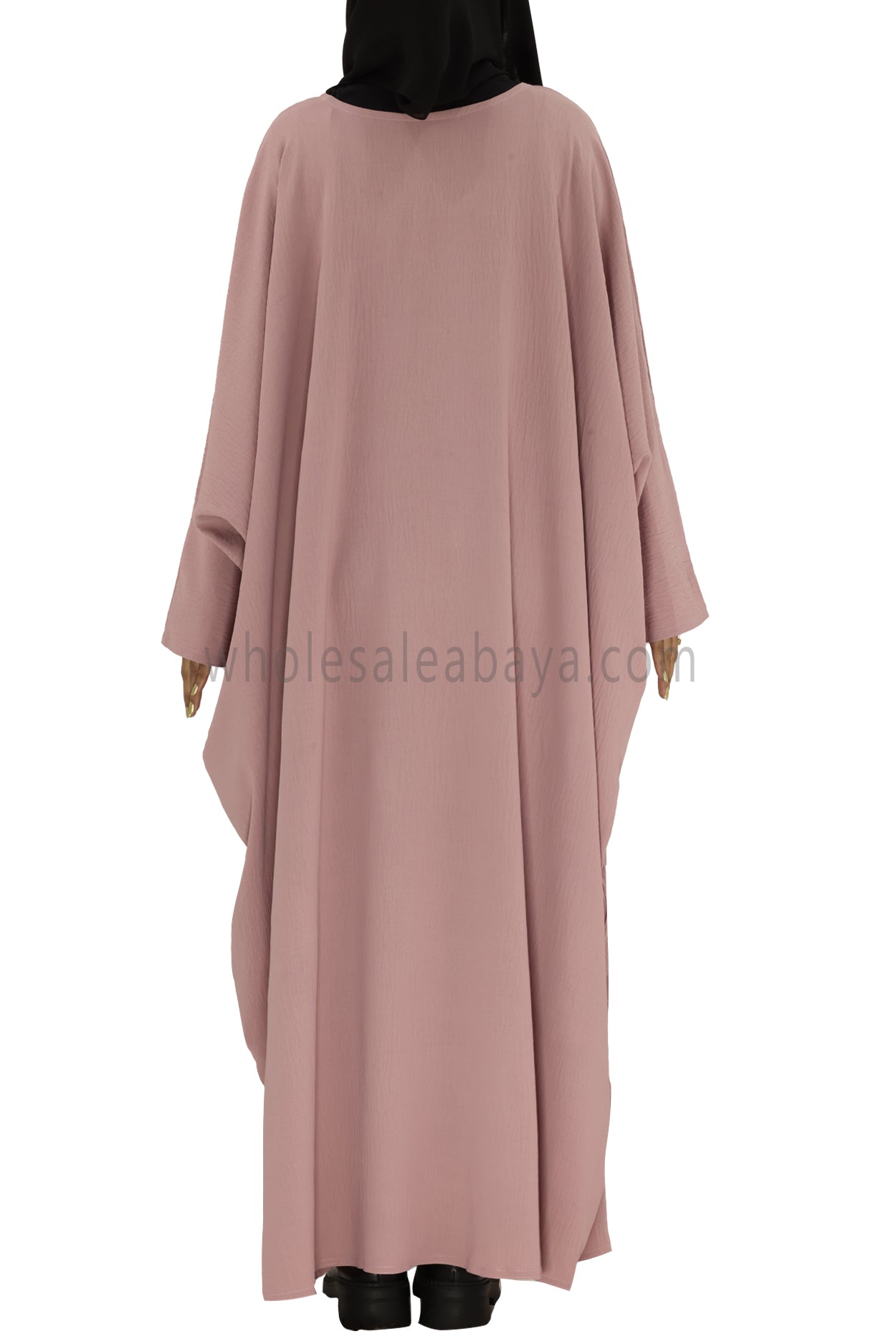 Plain Closed Butterfly Abaya With Inner Belt CY Crepe Pink Colour