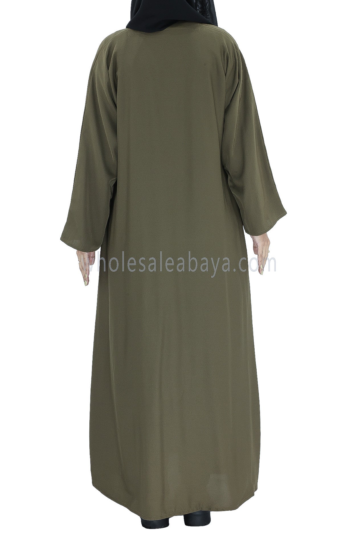 Plain Closed Abaya With  A-Line Straight Cut Olive Green