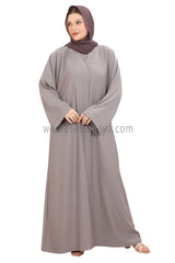 Front Open Nida Abaya With Buttons Light Grey 30051