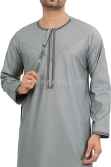 Men's Embroidered Omani Thoube With Tassel 90074 Light Grey