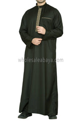 Elegant Men's Collar Thoube With Embroidery Khaki Green
