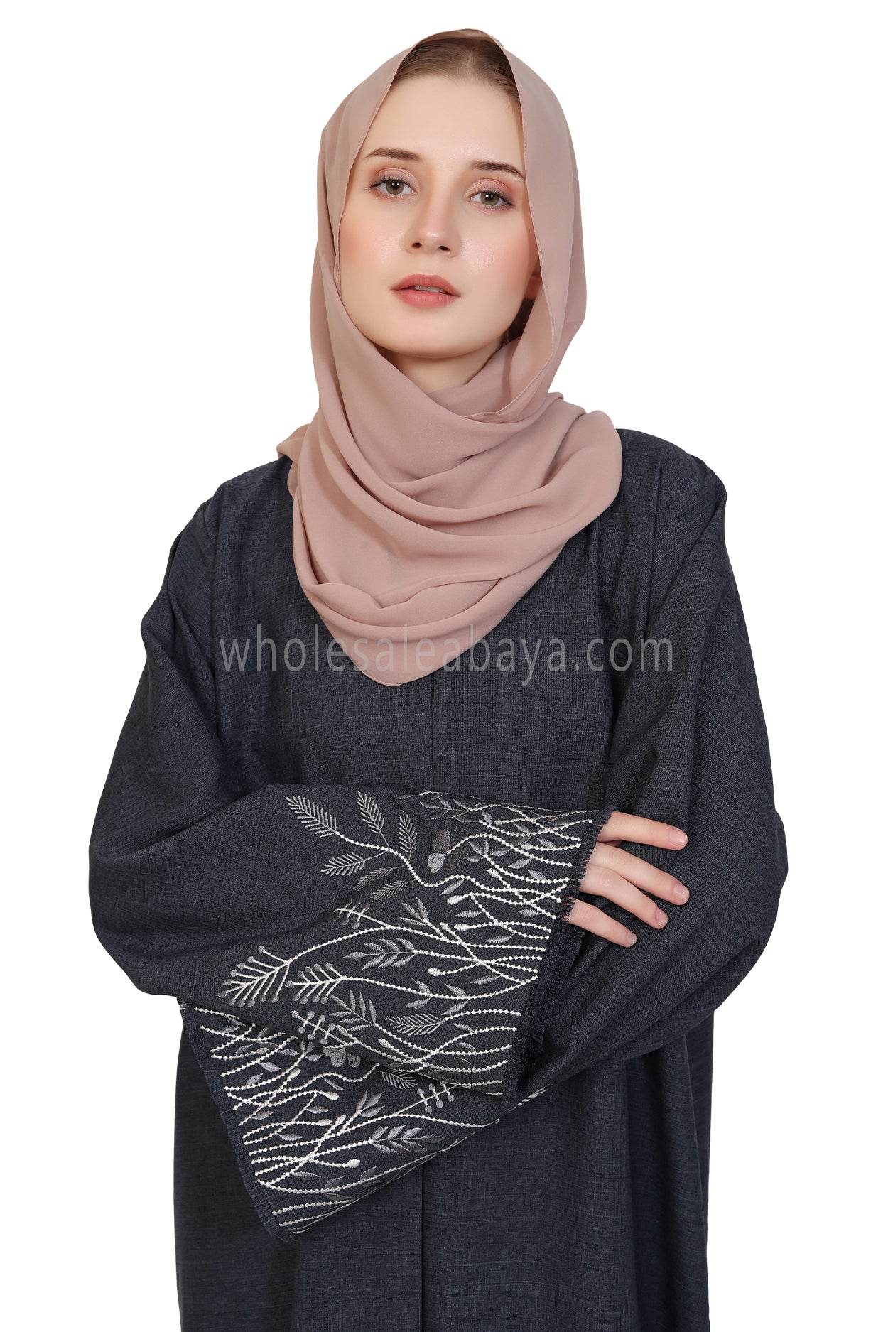 Open Abaya With Embroidered Sleeves 30501  Melange
