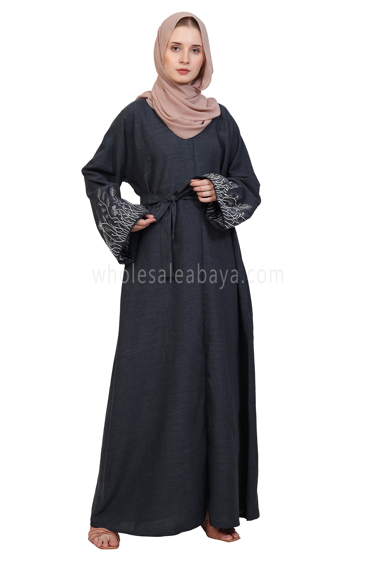 Open Abaya With Embroidered Sleeves 30501  Melange