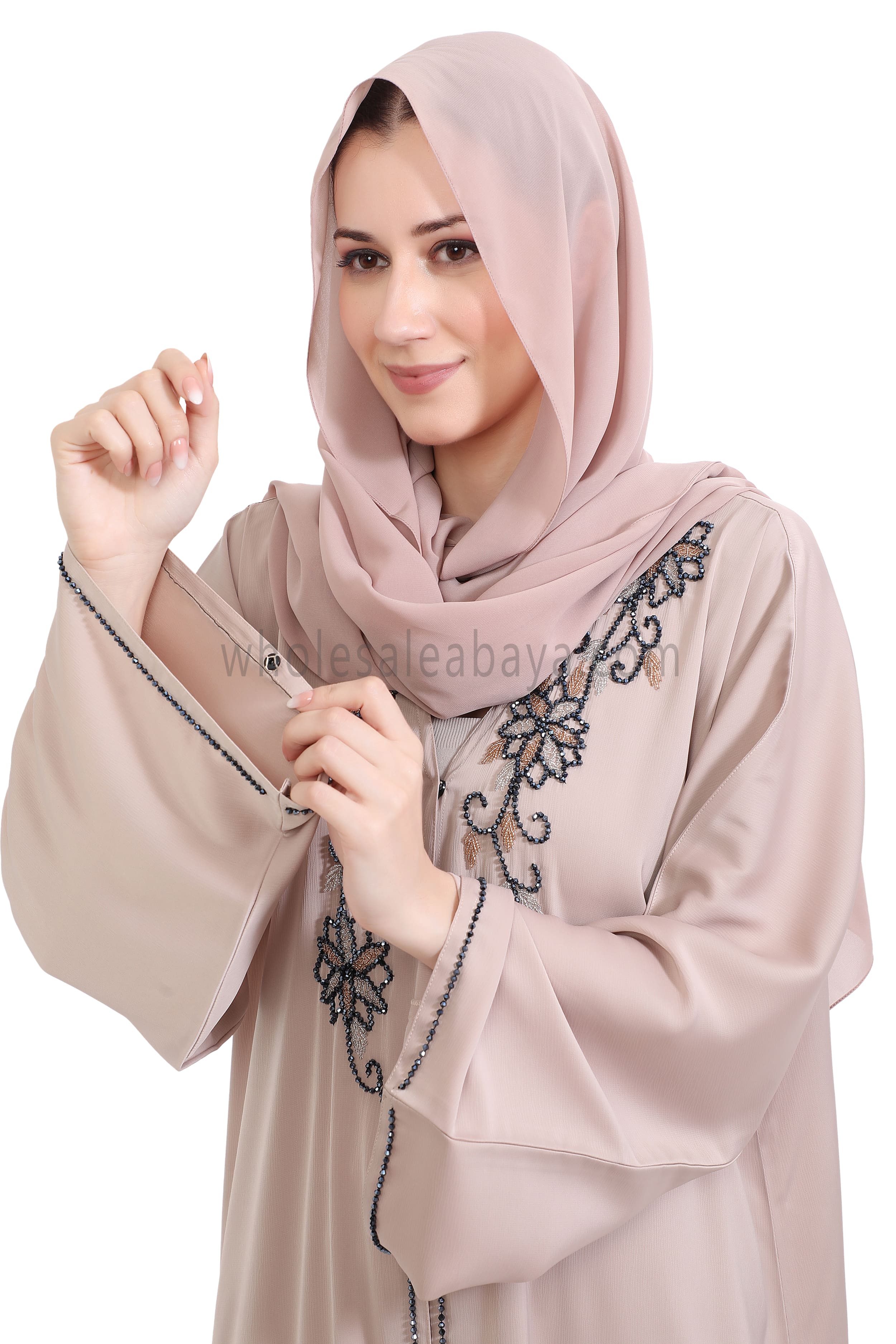 Open Abaya Style With Floral Vine Handwork