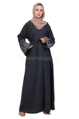 Open Abaya With Embroidered Sleeves 30501  Melange