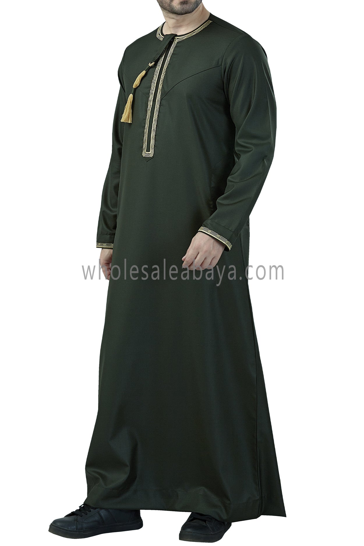 Premium Embroidered Omani Tassel Thoube Dark Green