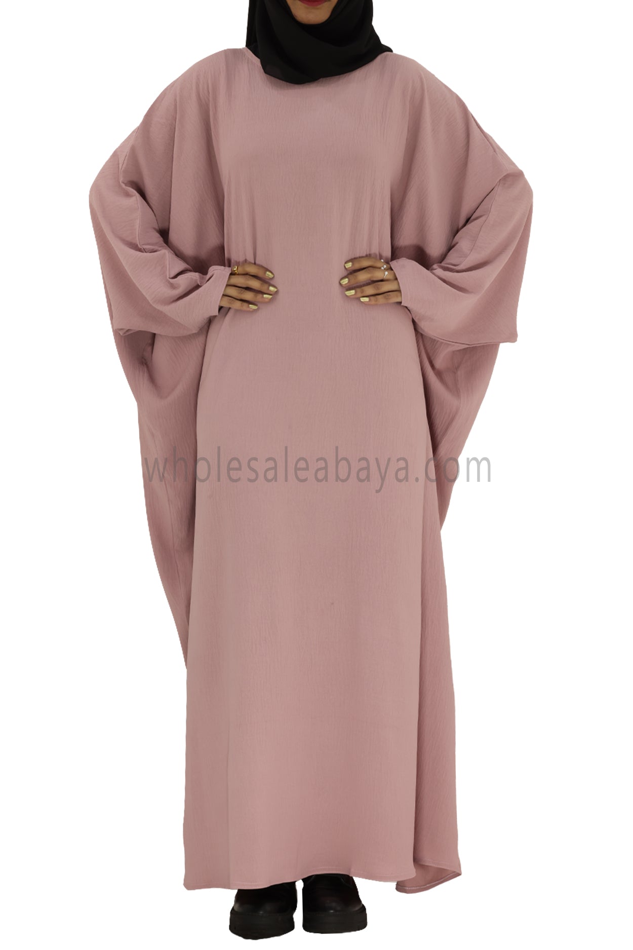 Plain Closed Butterfly Abaya With Inner Belt CY Crepe Pink Colour