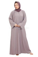 Front Open Nida Abaya with Buttons 30051 Lilac Grey