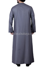 Men's Classic Plain Omani Thoube With Front Zip Charcoal Grey