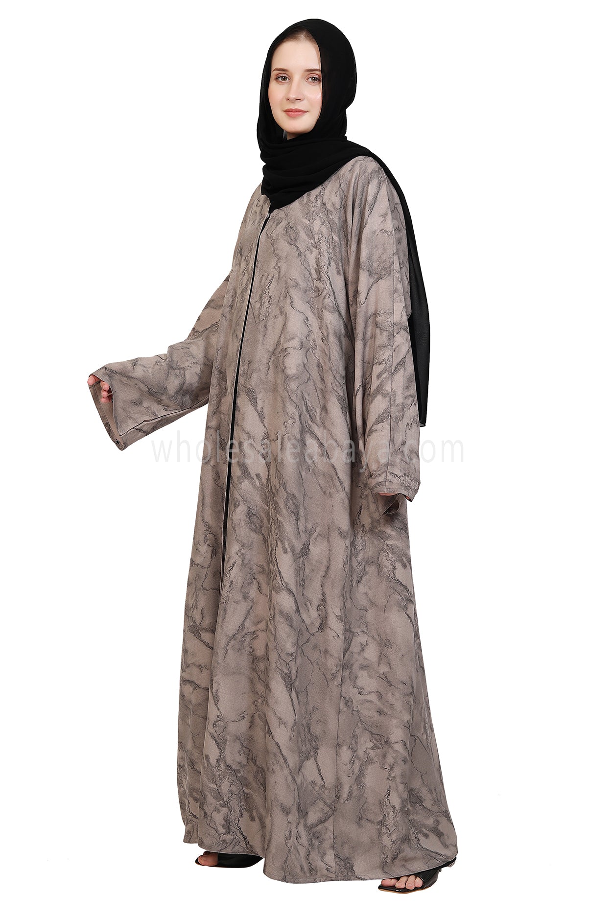 Linen Jacquard Open Abaya