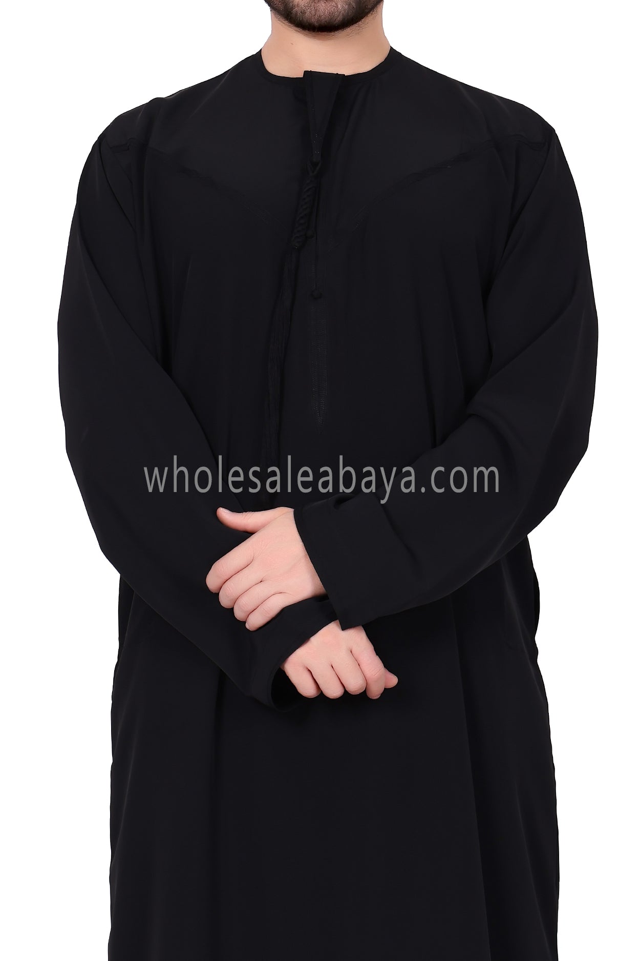Men's Premium Emirati Thoube  With Buttons & Tassel Black