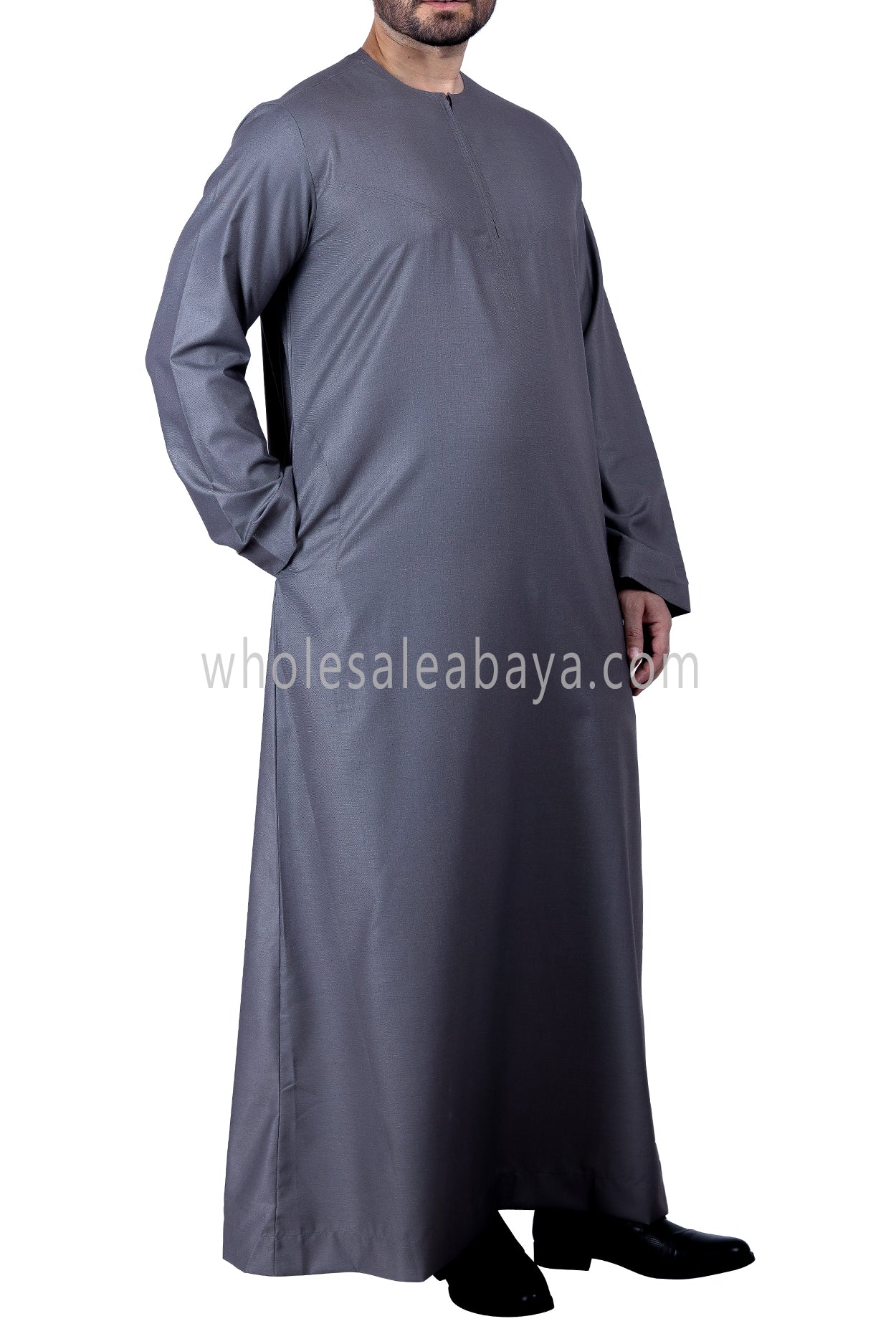 Men's Classic Plain Omani Thoube With Front Zip Charcoal Grey