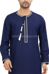 Men's Embroidered Omani Thoube With Tassel 90074 Ink Blue