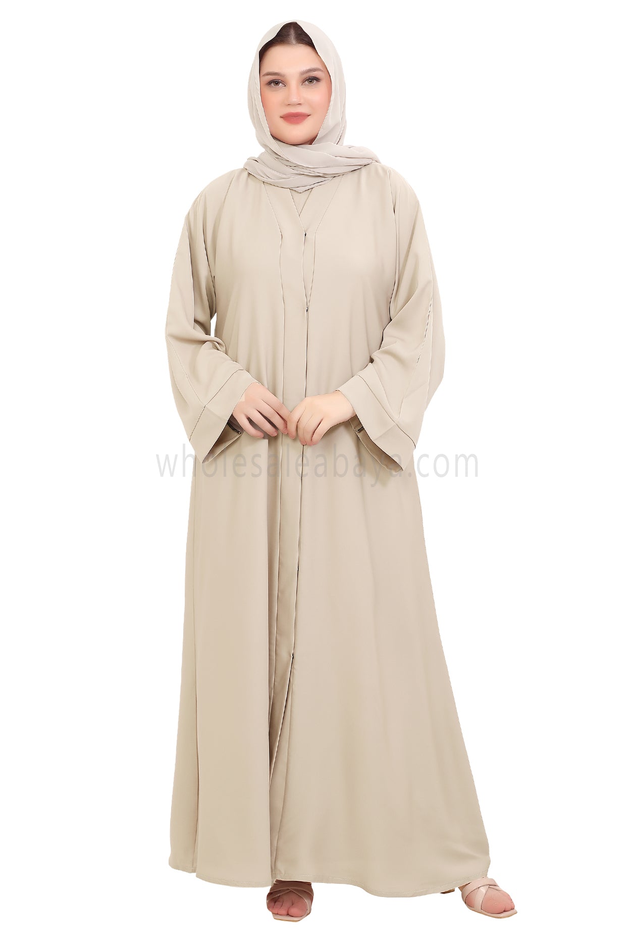 Front Open Nida Abaya with Buttons 30051 Ivory