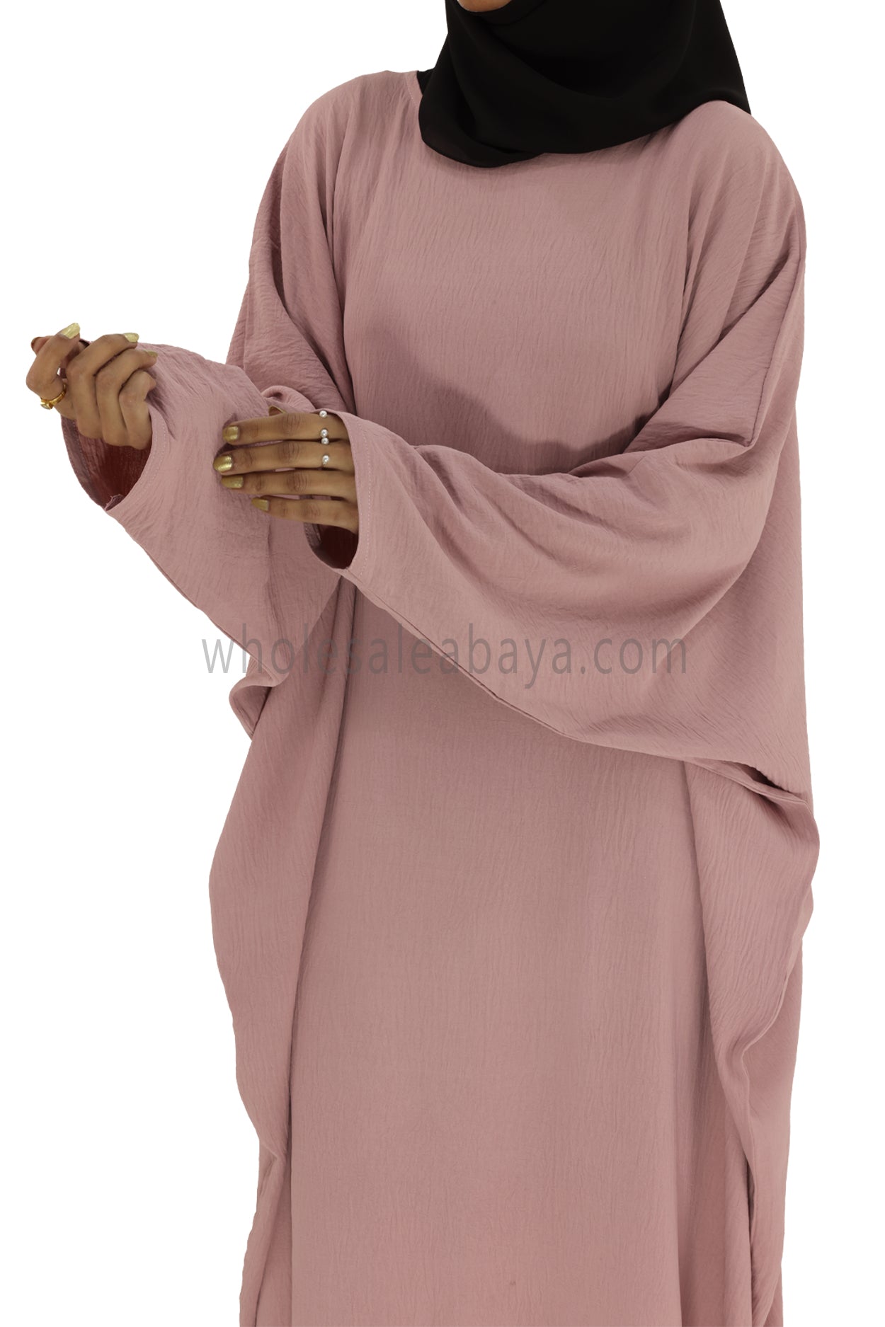 Plain Closed Butterfly Abaya With Inner Belt CY Crepe Pink Colour