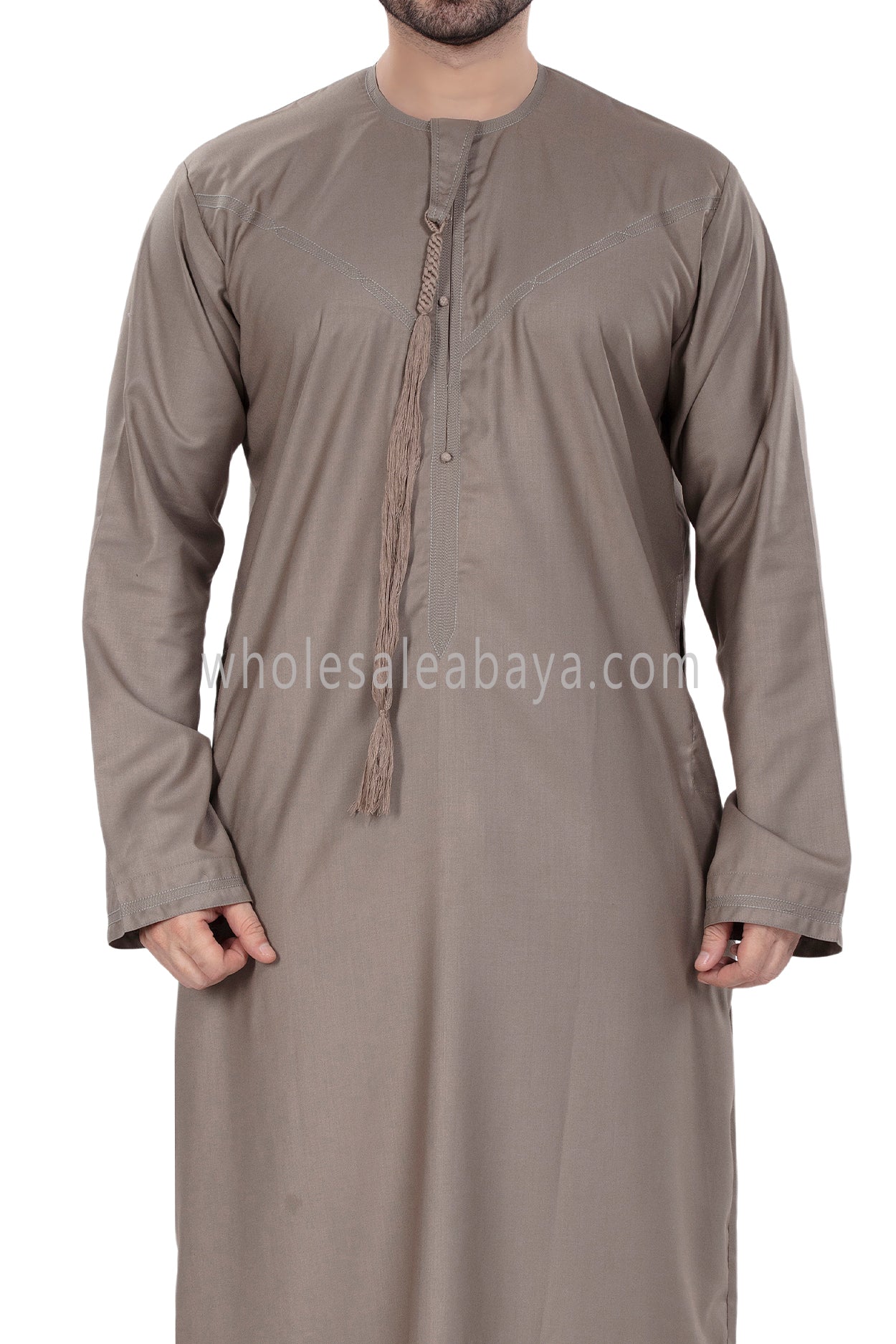 Men's Premium Emirati Thoube  With Buttons & Tassel Stone Beige