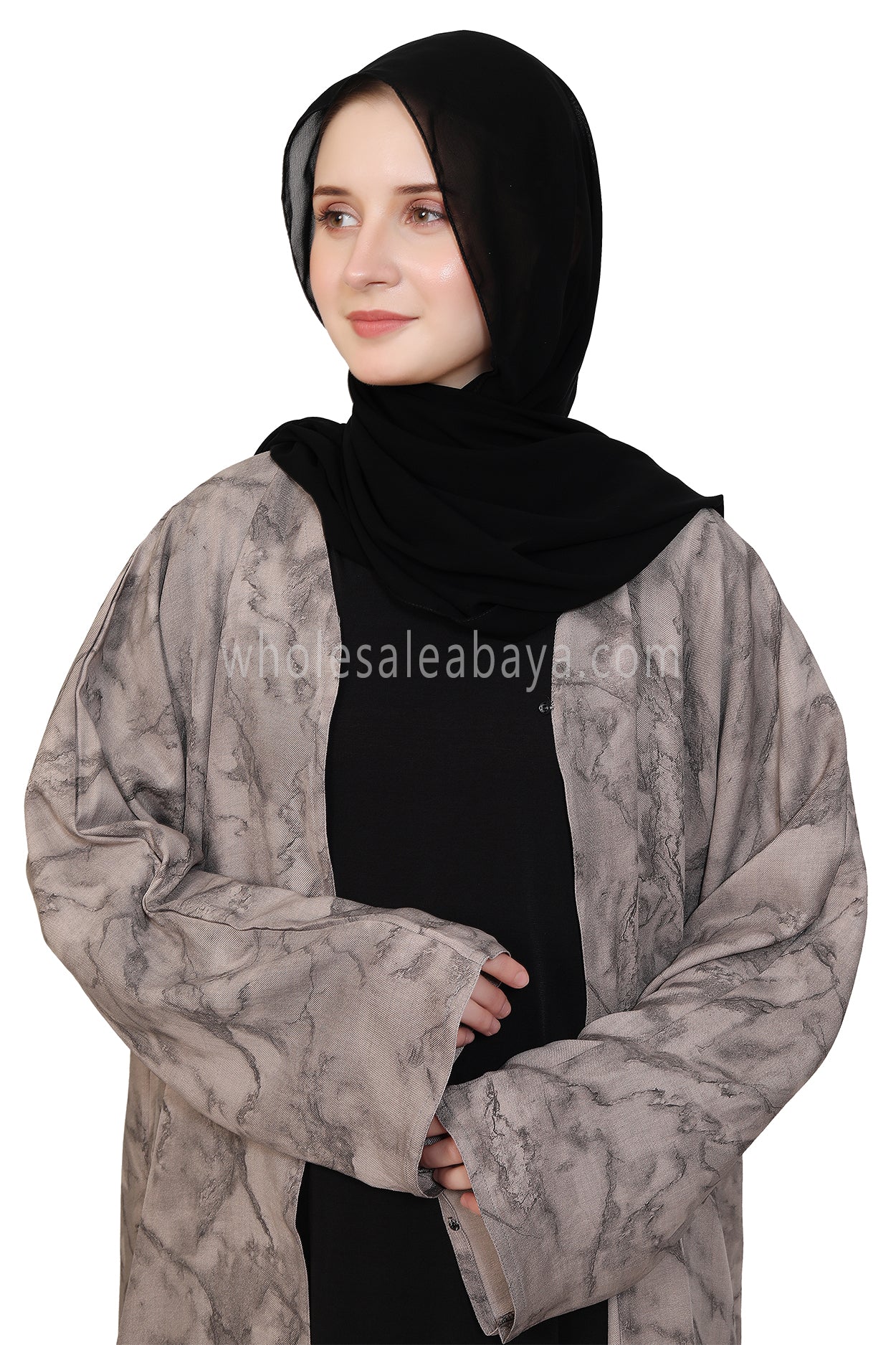 Linen Jacquard Open Abaya