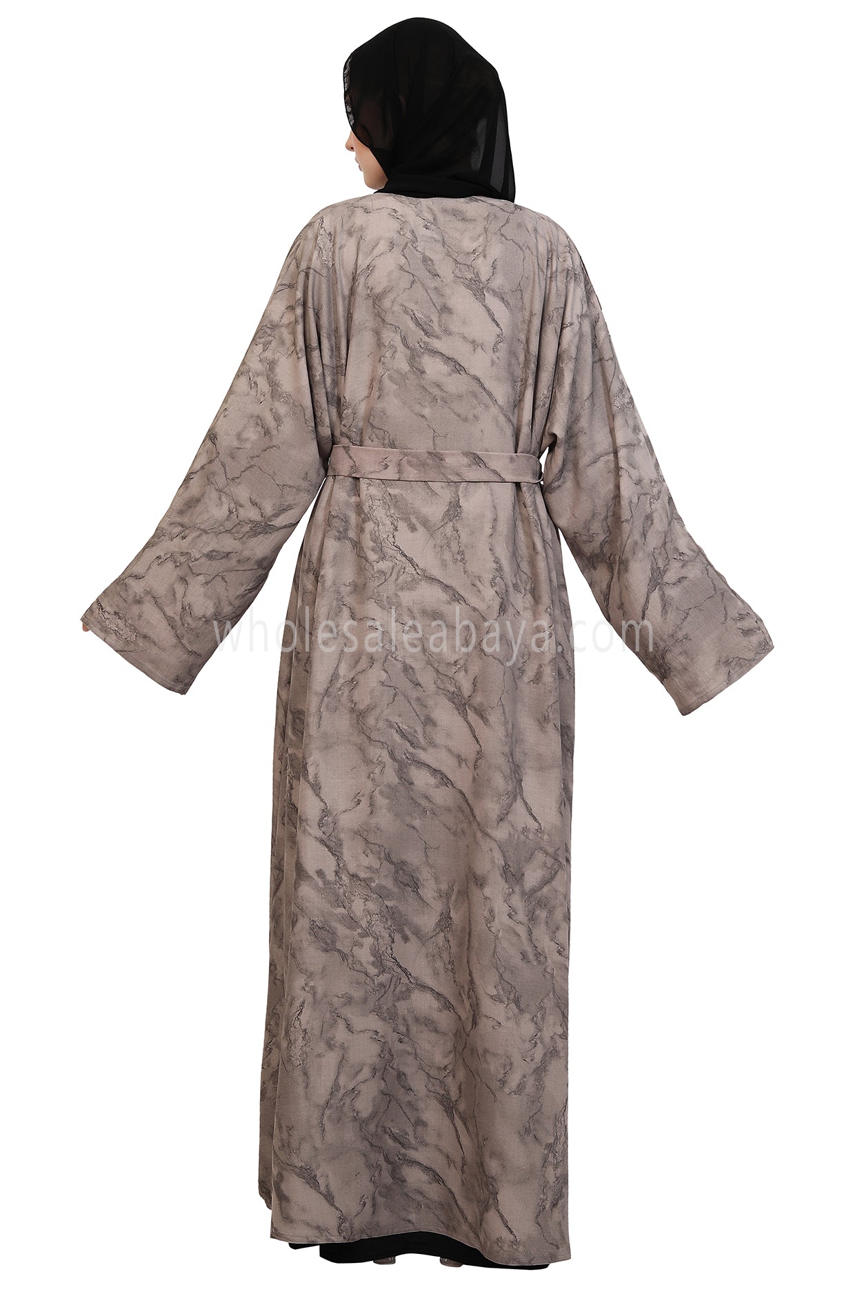Linen Jacquard Open Abaya