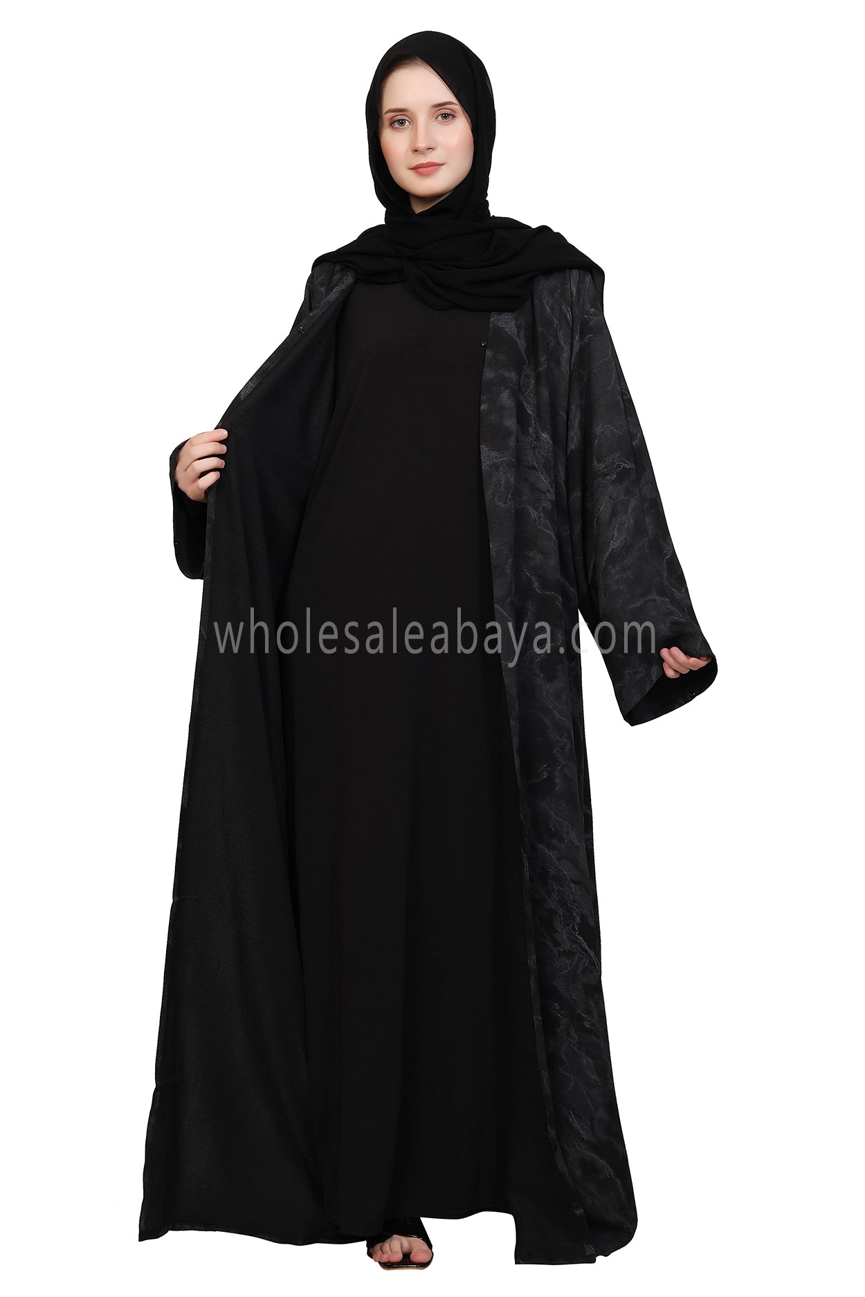 Linen Jacquard Open Abaya