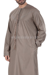 Men's Premium Emirati Thoube  With Buttons & Tassel Stone Beige