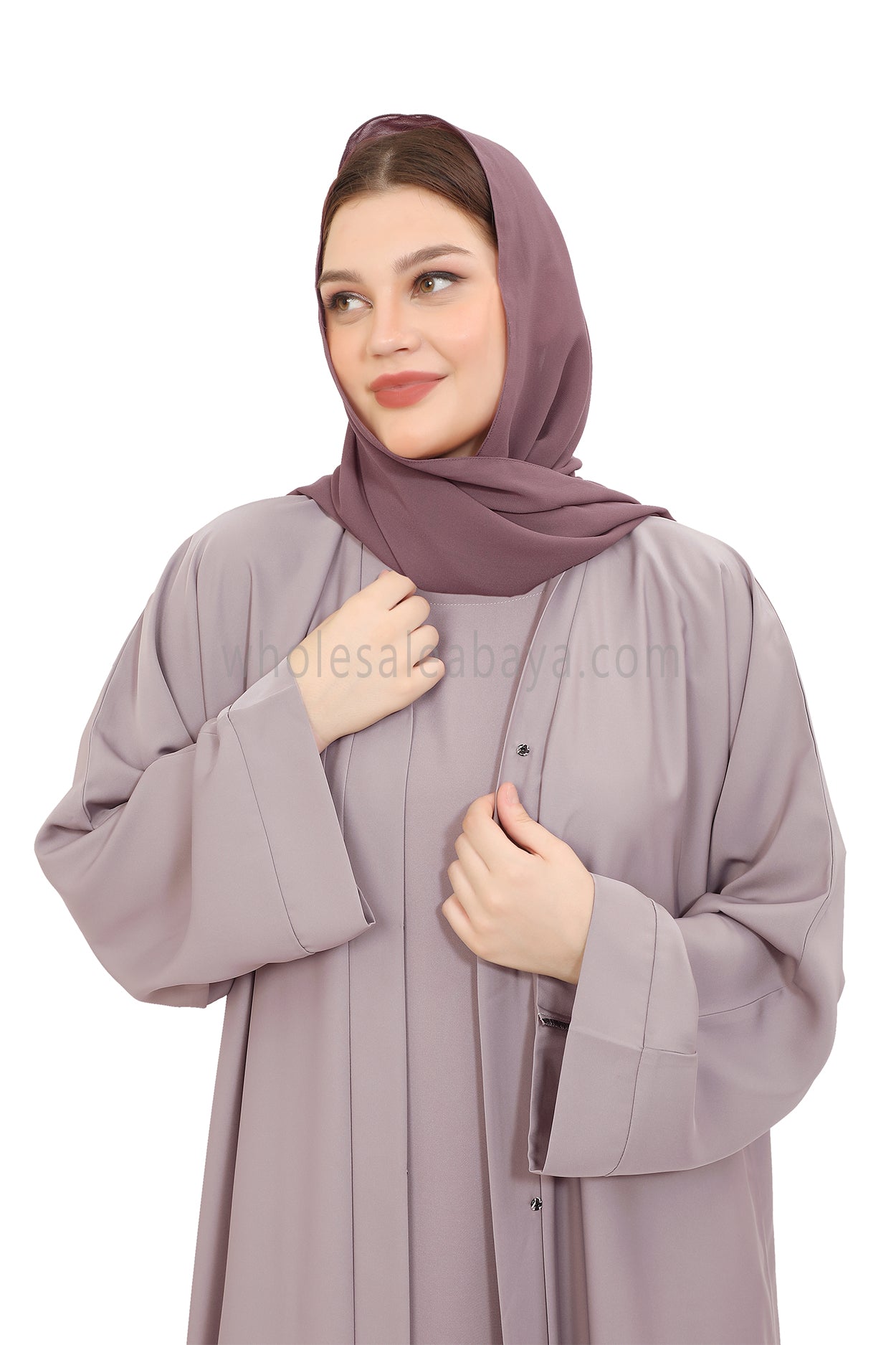Front Open Nida Abaya with Buttons 30051 Lilac Grey