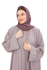 Front Open Nida Abaya with Buttons 30051 Lilac Grey