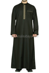 Elegant Men's Collar Thoube With Embroidery Khaki Green