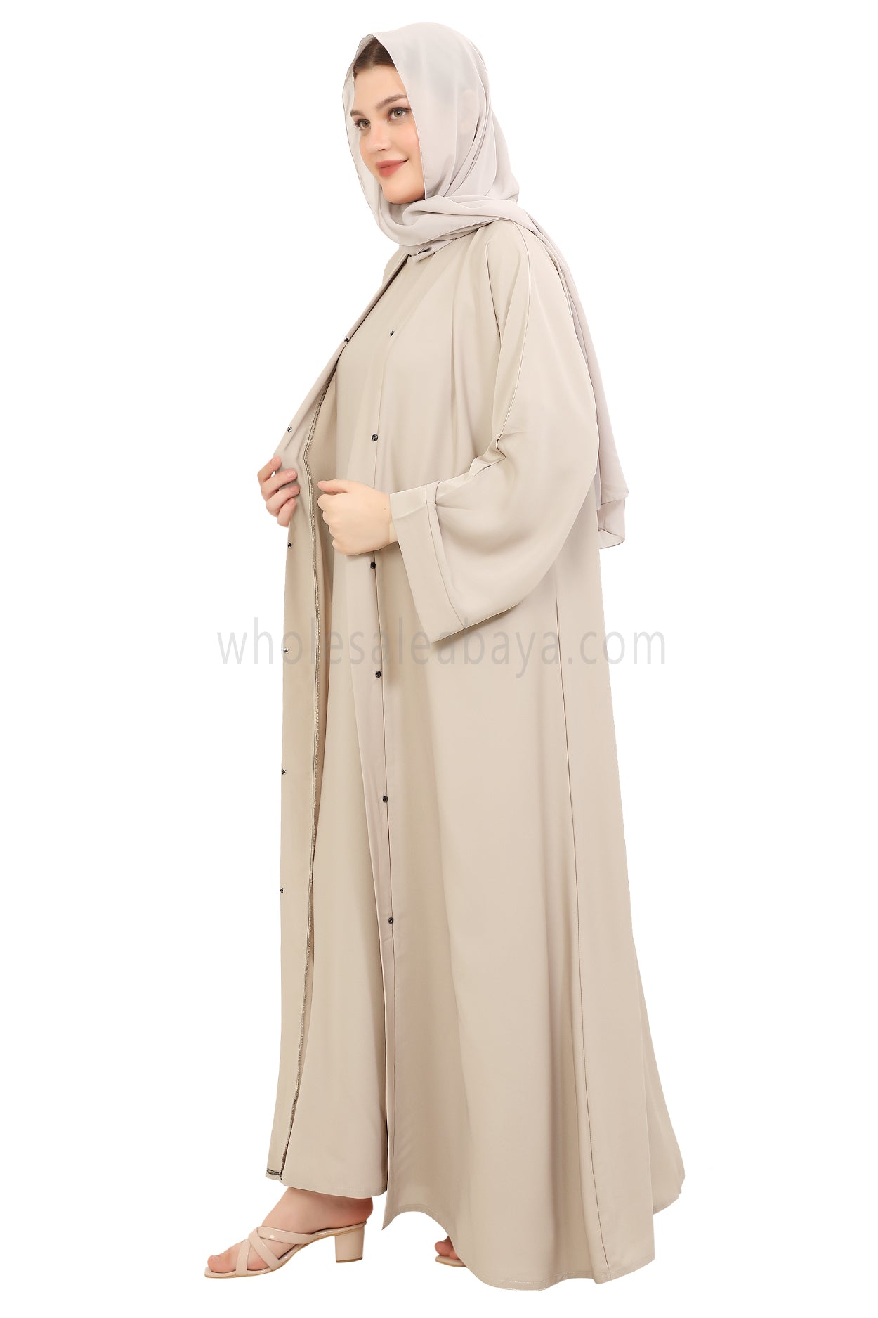 Front Open Nida Abaya with Buttons 30051 Mocha Brown