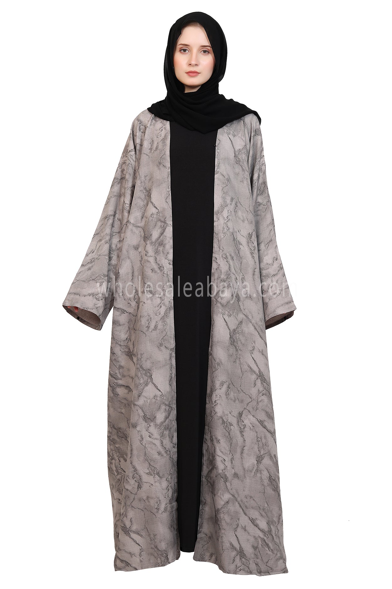 Linen Jacquard Open Abaya