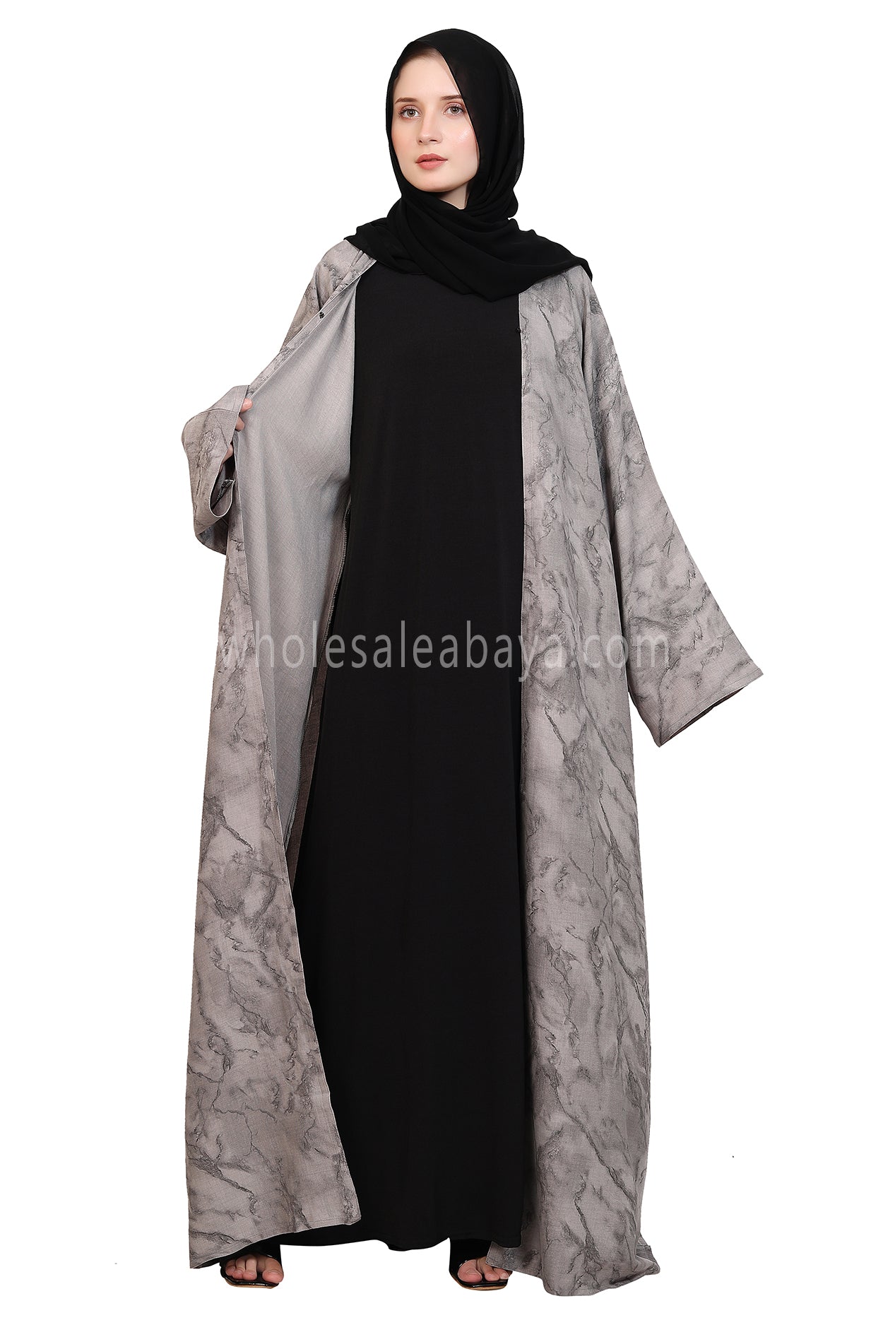 Linen Jacquard Open Abaya