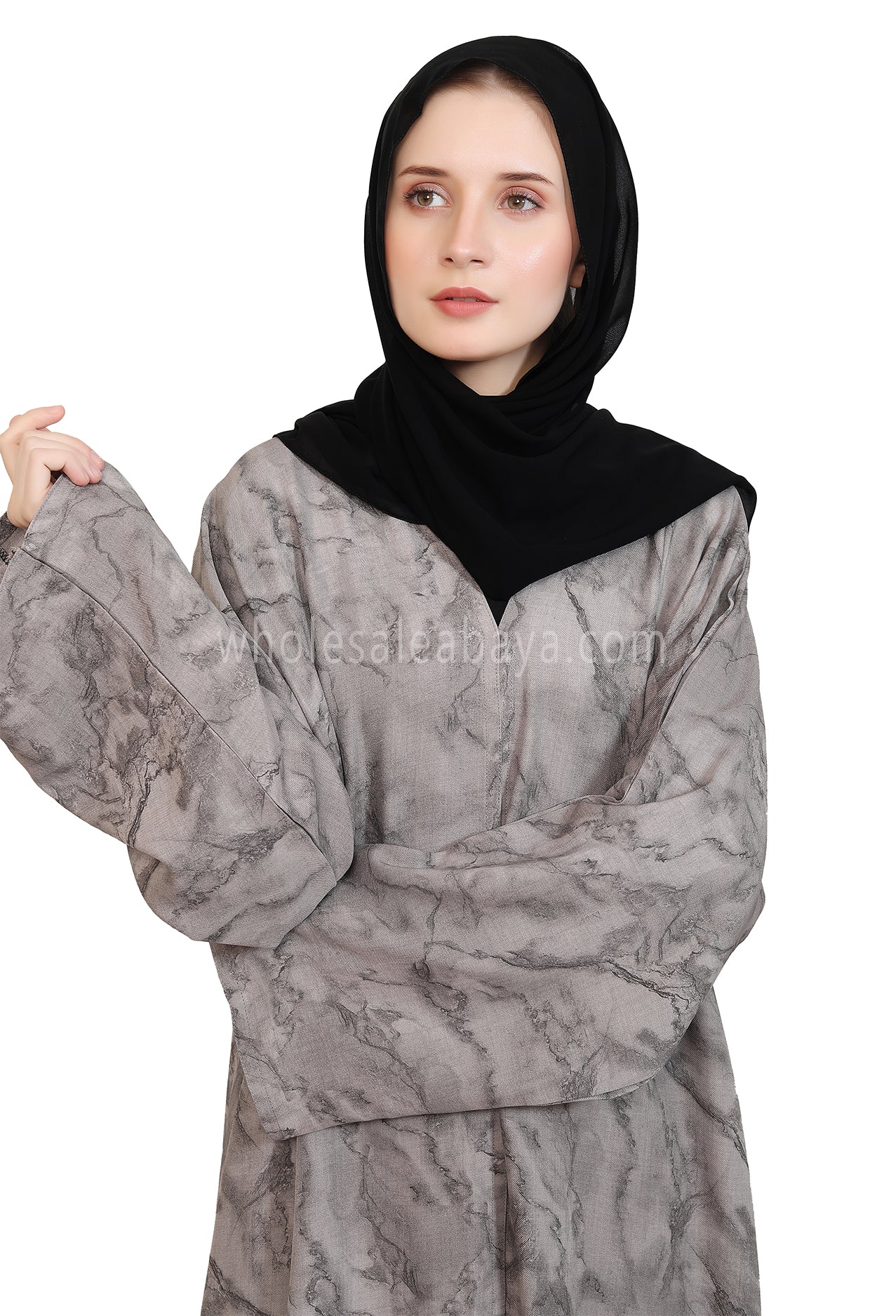Linen Jacquard Open Abaya