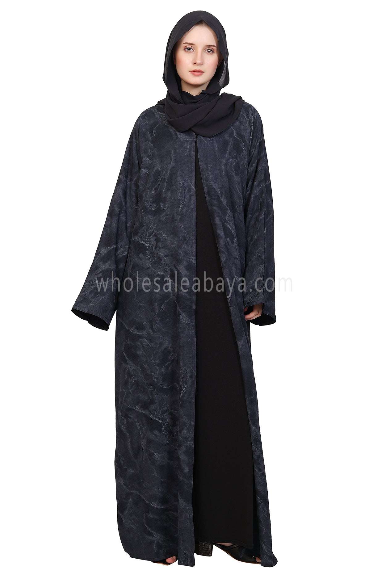 Linen Jacquard Open Abaya