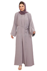 Front Open Nida Abaya with Buttons 30051 Lilac Grey