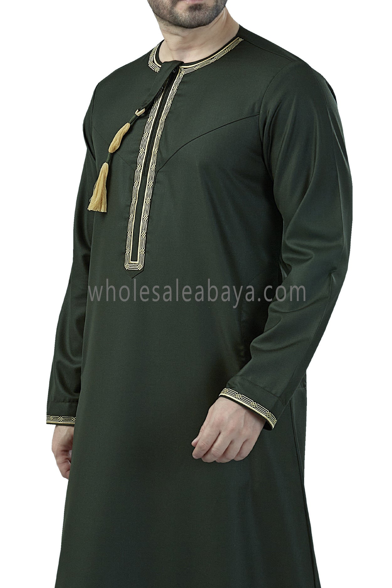 Premium Embroidered Omani Tassel Thoube Dark Green