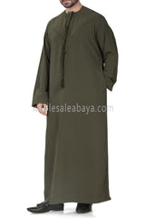 Men's Premium Emirati Thoube  With Zip and Tassel Khaki Green