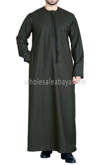 Men's Premium Emirati Thoube  With Buttons & Tassel Forest Green