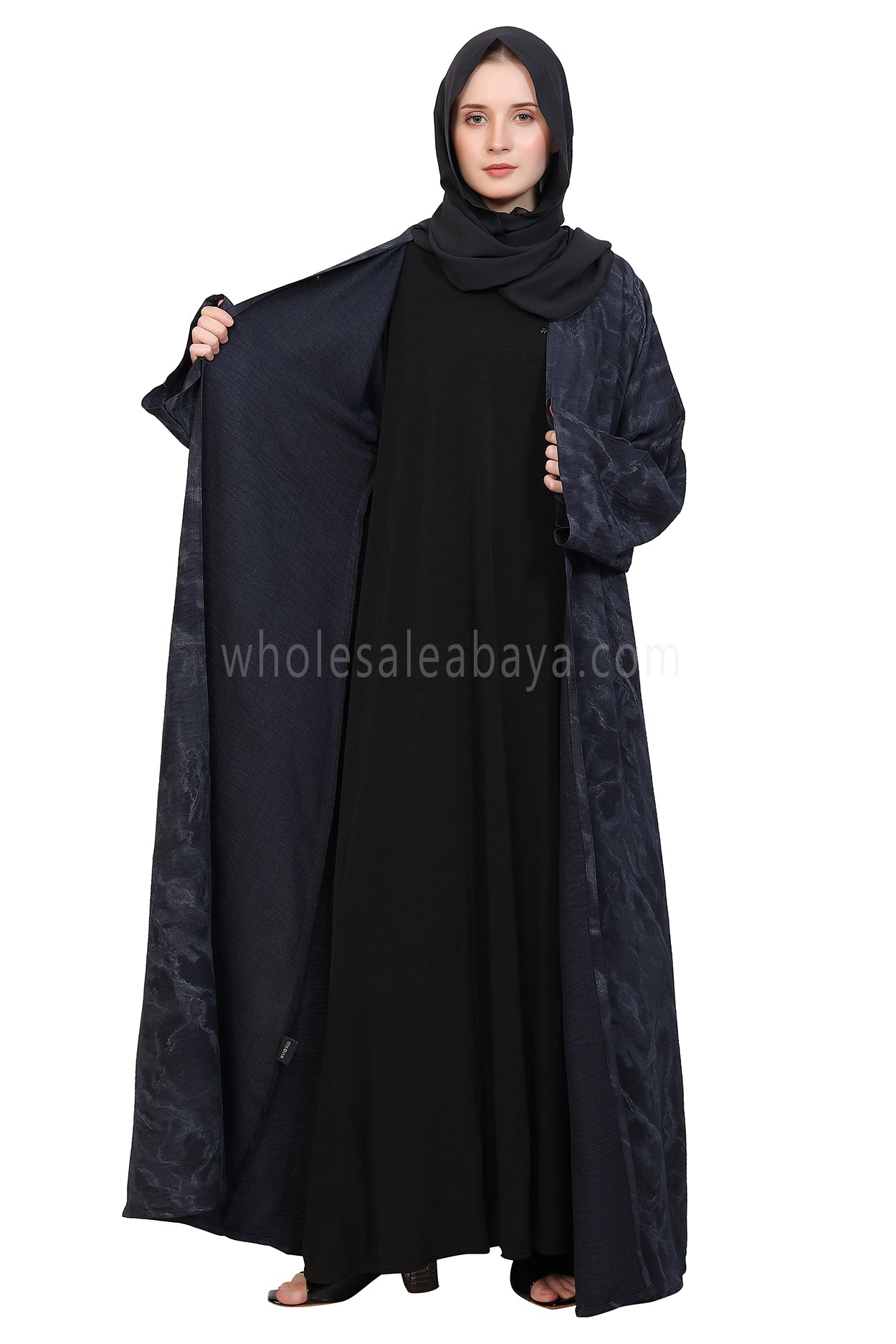 Linen Jacquard Open Abaya