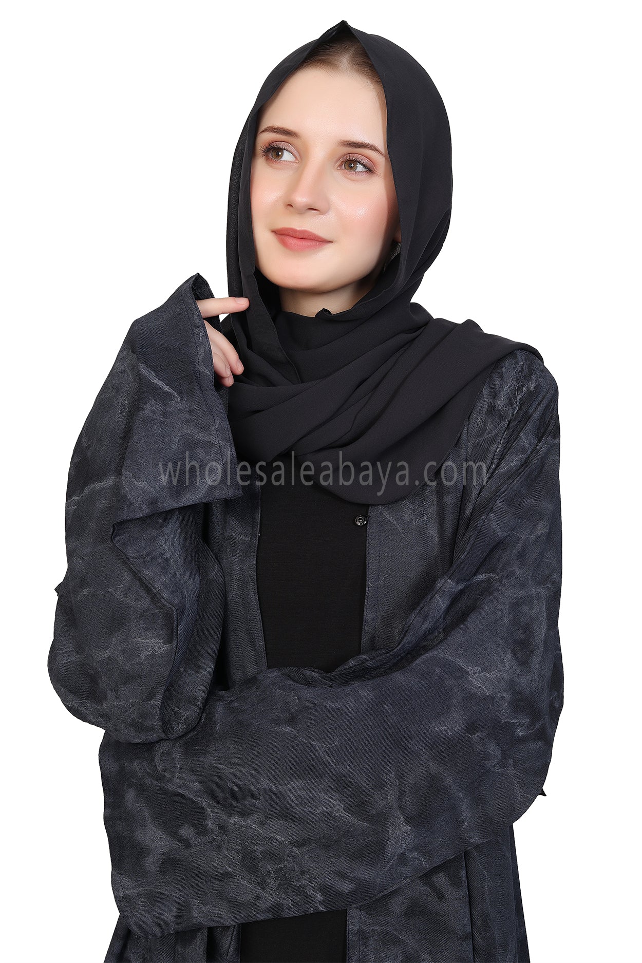 Linen Jacquard Open Abaya