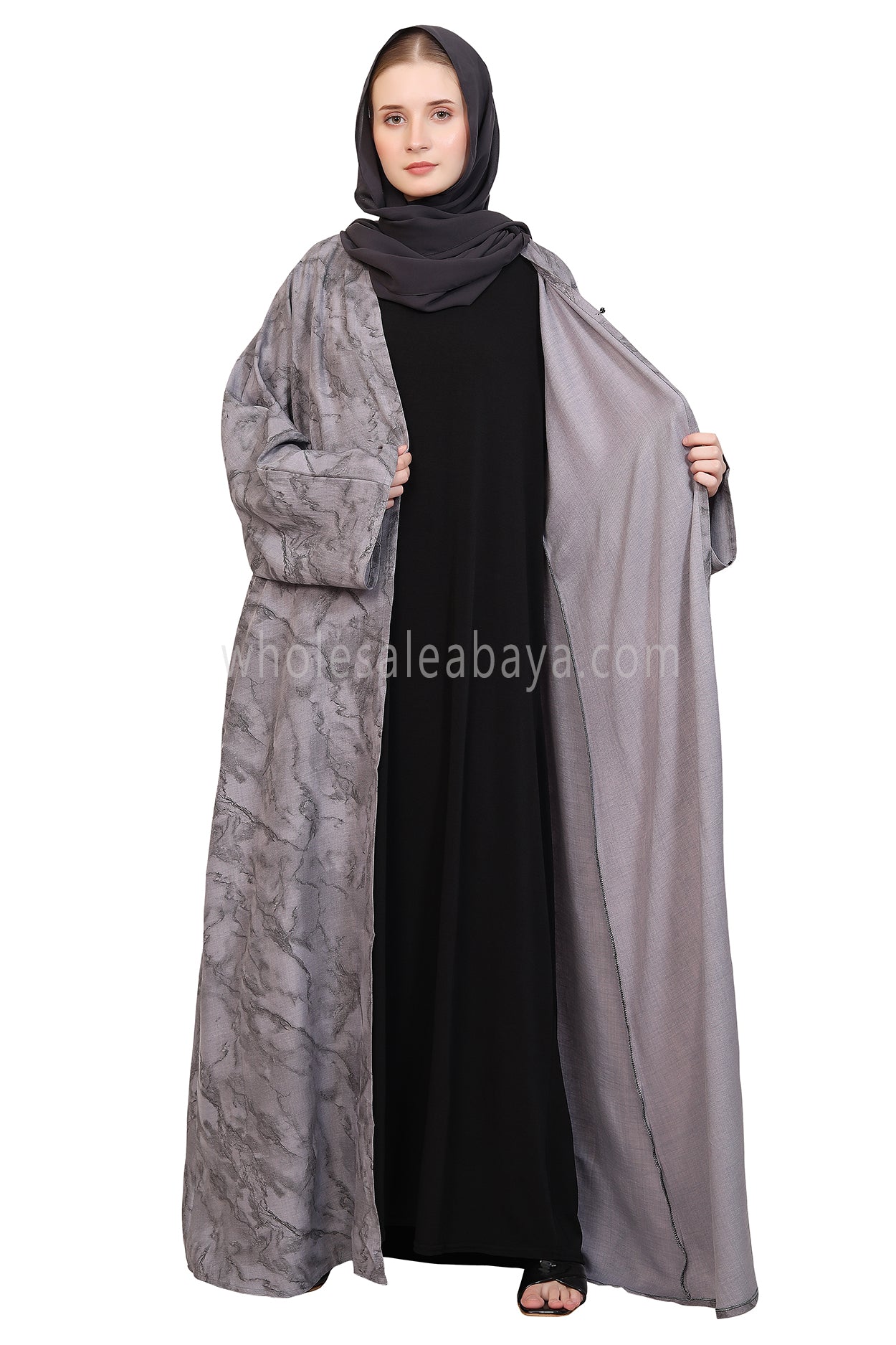 Linen Jacquard Open Abaya