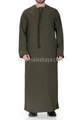 Men's Premium Emirati Thoube  With Zip and Tassel Khaki Green