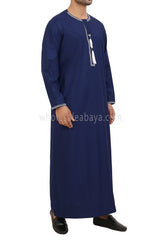Men's Embroidered Omani Thoube With Tassel 90074 Ink Blue