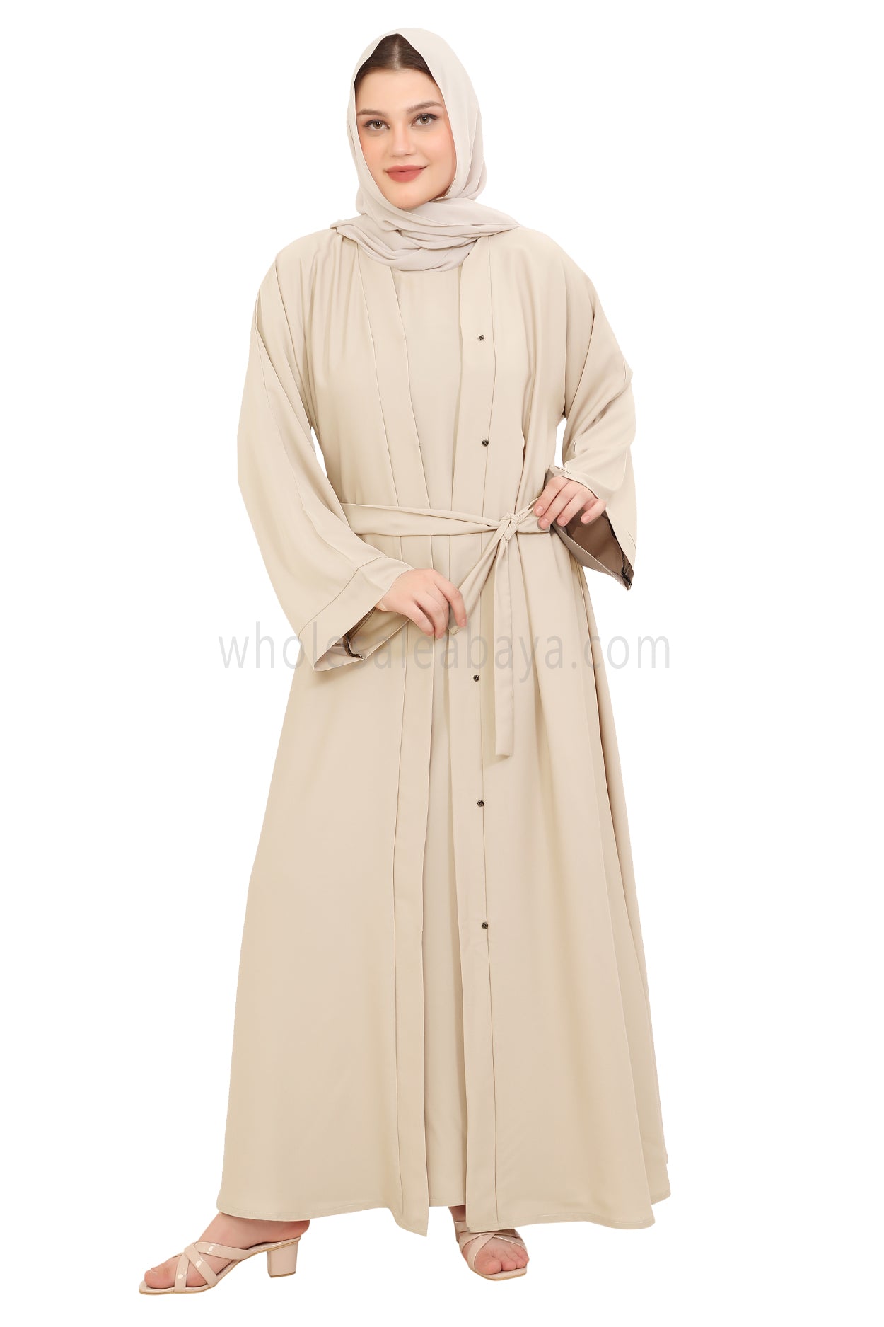 Front Open Nida Abaya with Buttons 30051 Mocha Brown