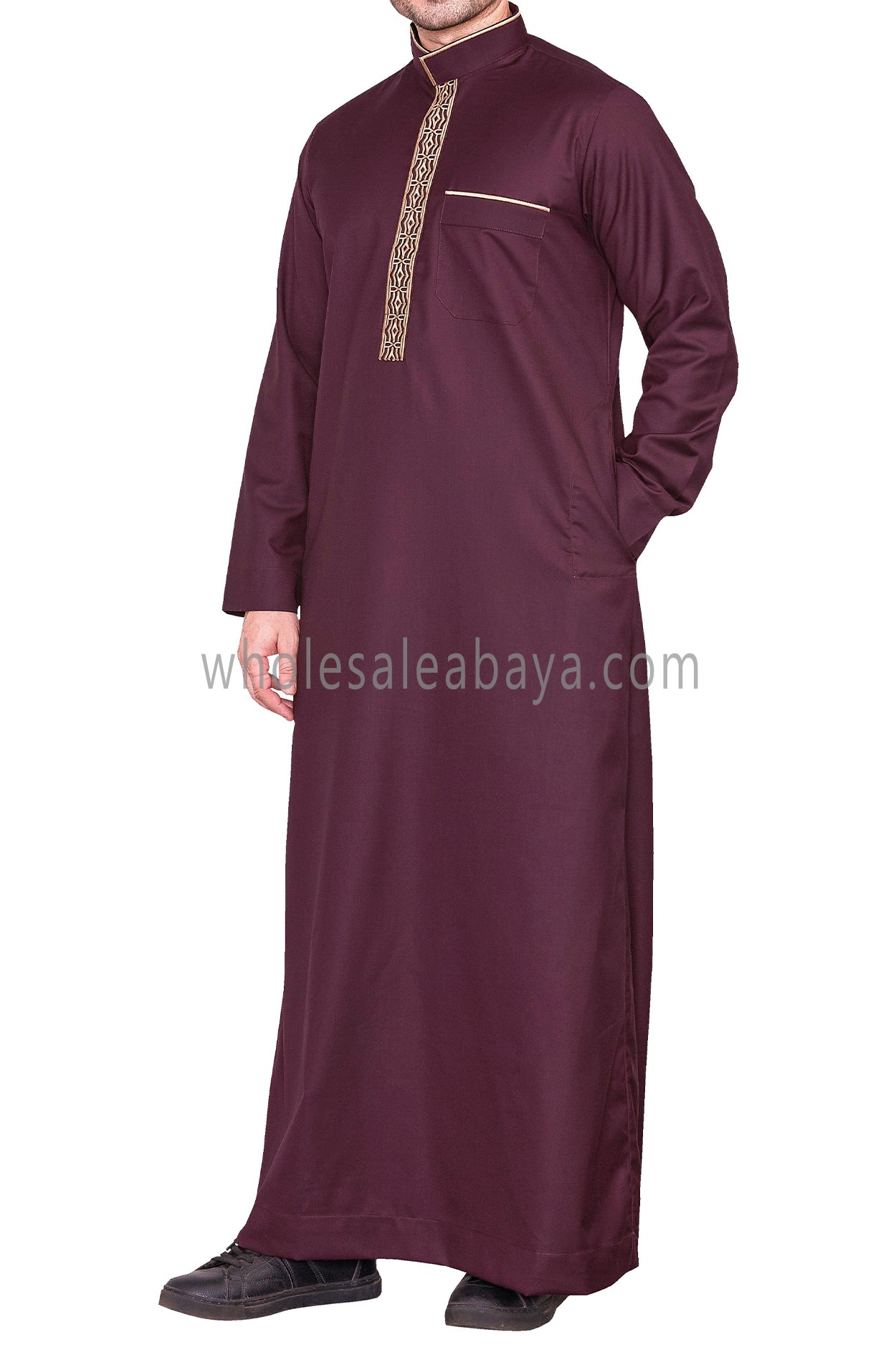 Elegant Men's Collar Thoube With Embroidery Burgundy