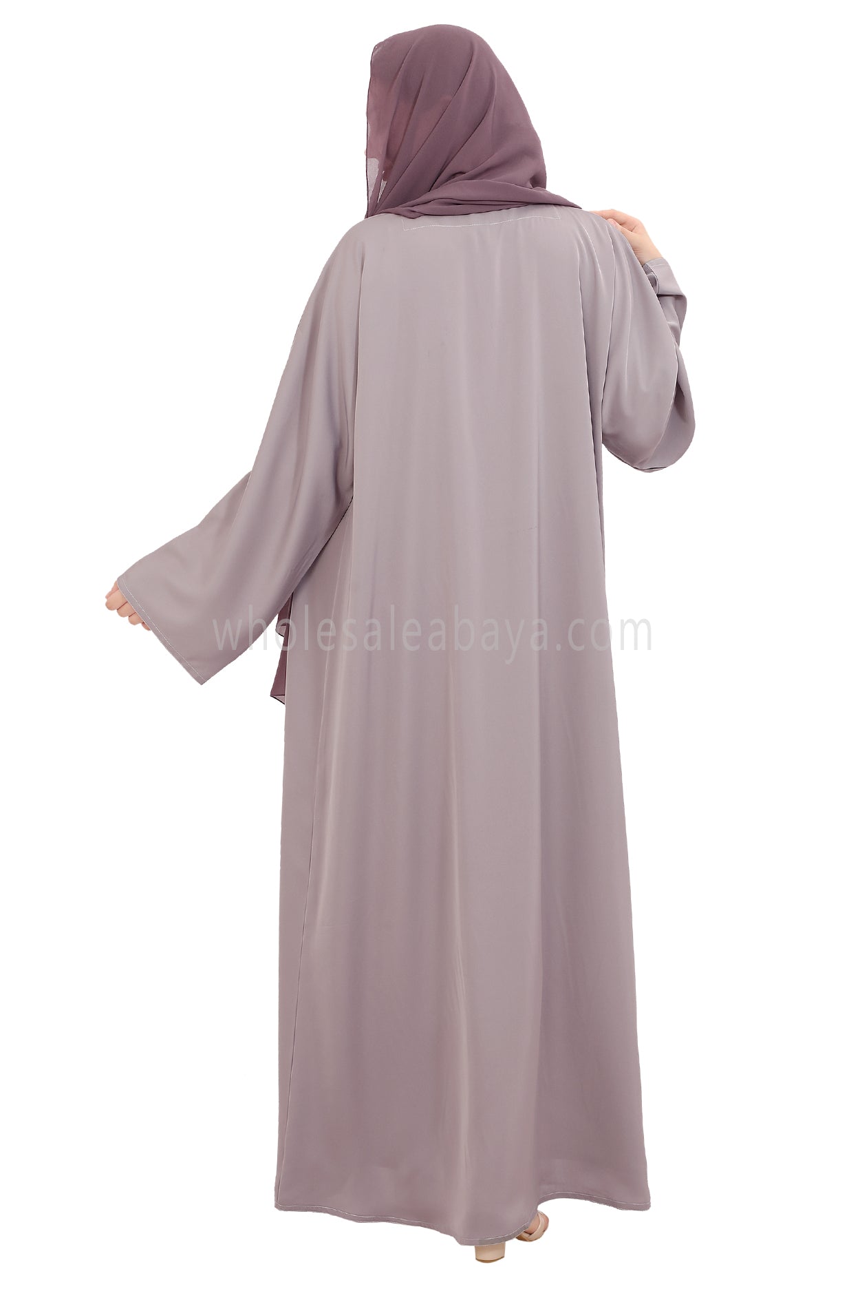 Front Open Nida Abaya with Buttons 30051 Lilac Grey